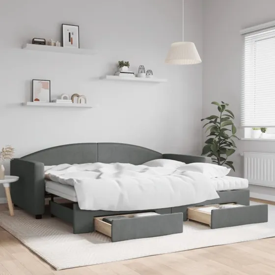 vidaXL Daybed med udtræk og skuffer 90x200 cm mørkegrå
