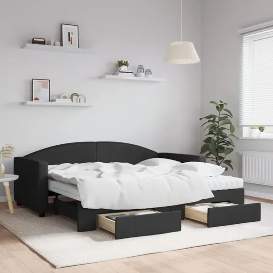 vidaXL Daybed med Udtræk og Skuffer 90x190 cm, Sort