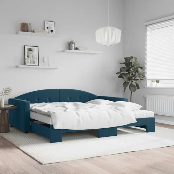 vidaXL Daybed med udtræk og madras 100x200 cm blå