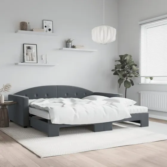 vidaXL Daybed med udtræk og madras 100x200 cm mørkegrå