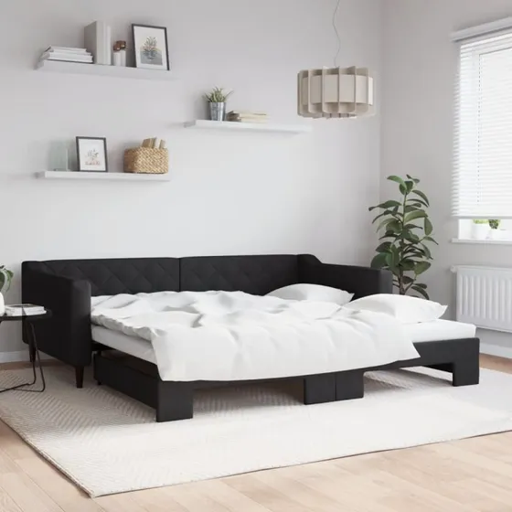vidaXL Daybed med udtræk 100x200 cm, stof, sort