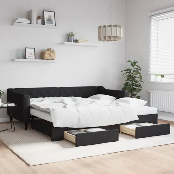 vidaXL Daybed med udtræk og skuffer 100x200 cm, sort