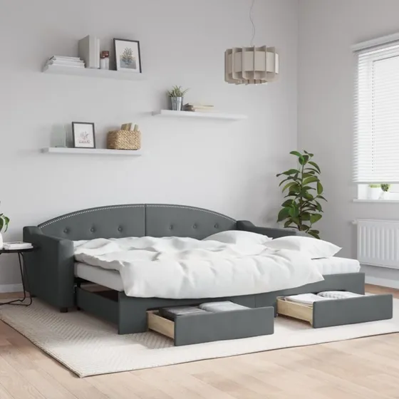 vidaXL Daybed med udtræk og skuffer 90x200 cm mørkegrå