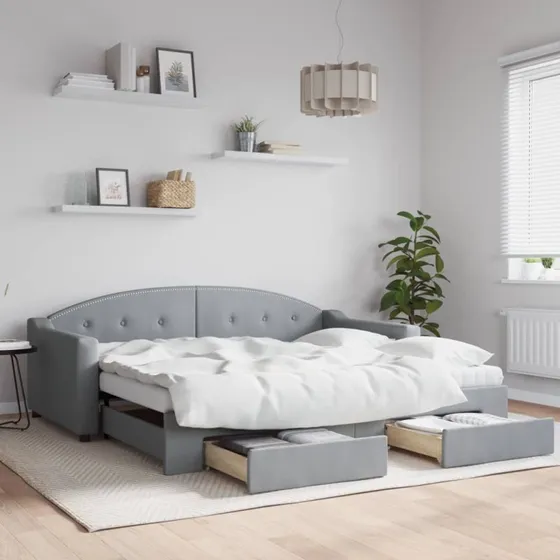 vidaXL daybed med udtræk og skuffer 90x190 cm lysegrå
