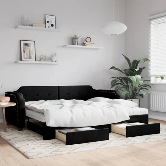 vidaXL daybed med udtræk og skuffer 100x200 cm, sort