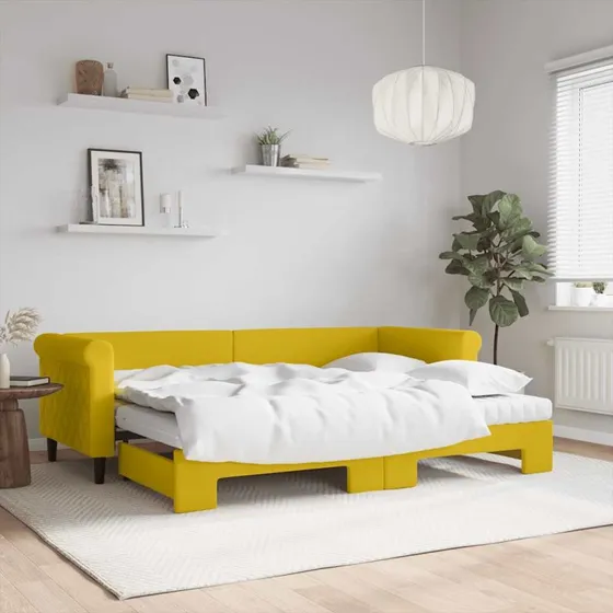 vidaXL daybed med udtræk og madras 80x200 cm, gul