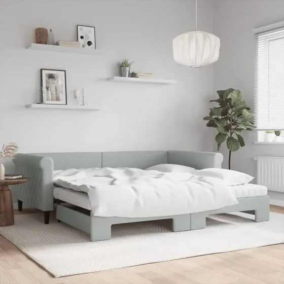 vidaXL Daybed med udtræk og madras 100x200 cm lysegrå