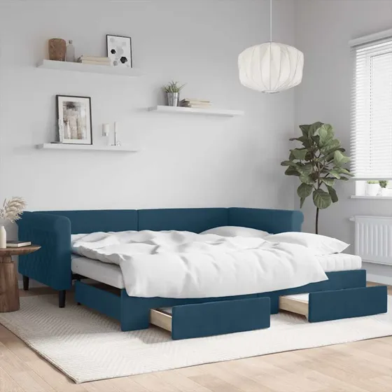 vidaXL Daybed med udtræk og skuffer 100x200 cm blå