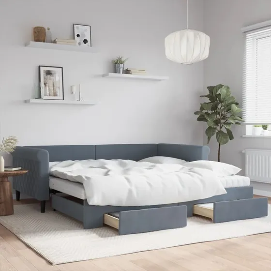 vidaXL Daybed med udtræk og skuffer 100x200 cm mørkegrå