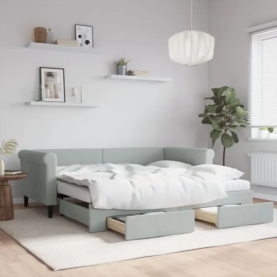 vidaXL Daybed med udtræk og skuffer 90x190 cm lysegrå
