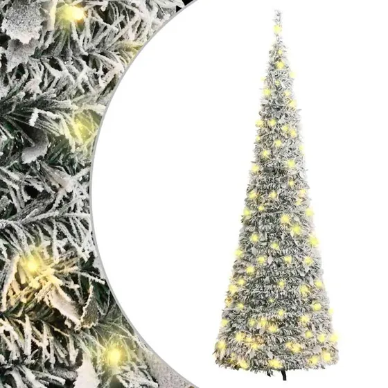vidaXL Kunstigt juletræ med sne 210 cm, 200 LED'er, pop op-funktion