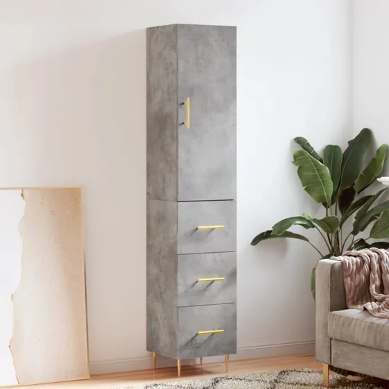 vidaXL Skab 34,5x34x180 cm Konstrueret Træ Betongrå