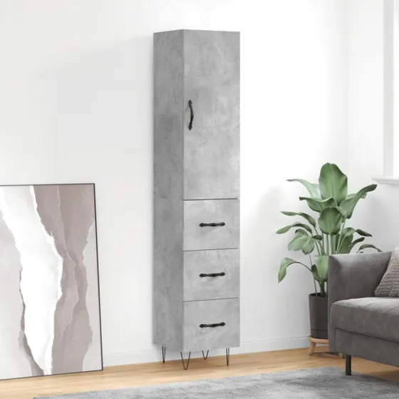 vidaXL Skab 34,5x34x180 cm Konstrueret Træ Betongrå