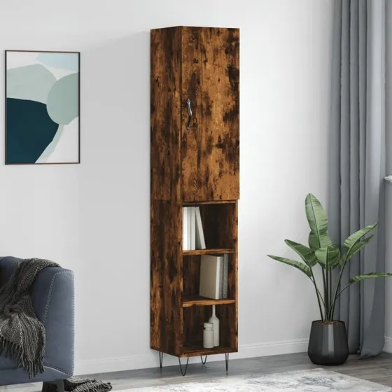 vidaXL Skab 34,5x34x180 cm røget egetræ konstrueret træ