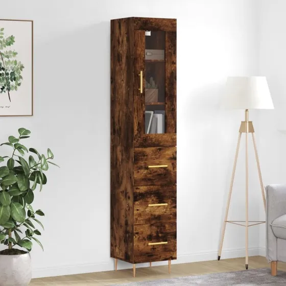 vidaXL Skab 34,5x34x180 cm røget egetræ konstrueret træ