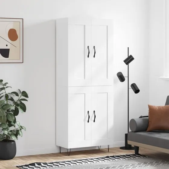 vidaXL Højskab 69,5x34x180 cm Konstrueret Træ Hvid, 2 Låger