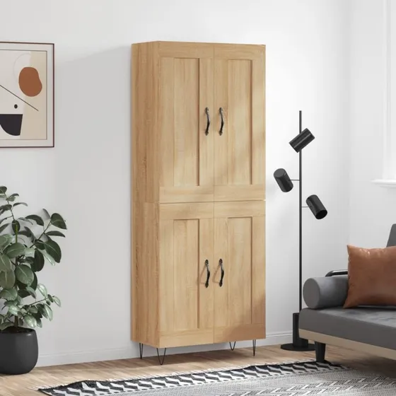vidaXL Højskab 69,5x34x180 cm Konstrueret Træ Sonoma-Eg, 2 Låger
