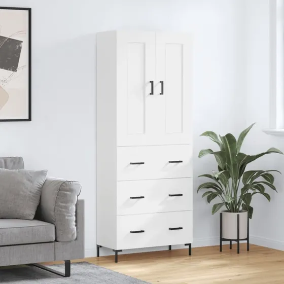 vidaXL Højskab 69,5x34x180 cm Konstrueret Træ Hvid med 3 Skuffer