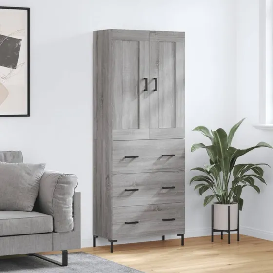 vidaXL Højskab 69,5x34x180 cm Konstrueret Træ Grå Sonoma-Eg