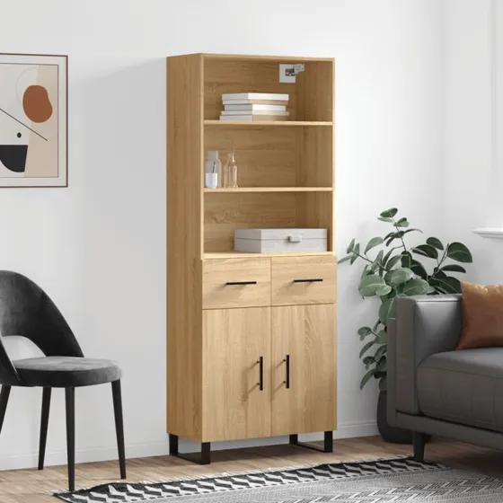 vidaXL Højskab 69,5x34x180 cm Konstrueret Træ Sonoma-Ege