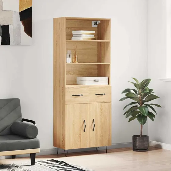 vidaXL Højskab 69,5x34x180 cm Konstrueret Træ Sonoma-Eg