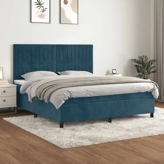 vidaXL Kontinentalseng 160x200 cm med Madras i Mørkeblå Fløjl