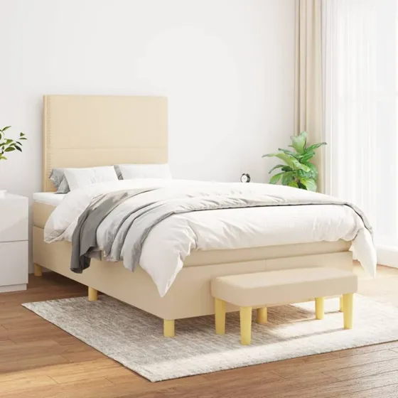 vidaXL Kontinentalseng 120x200 cm stof cremefarvet med justerbar gavl og pocketfjeder-madras