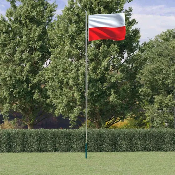 vidaXL Polen flag og flagstang 6,08 m aluminium