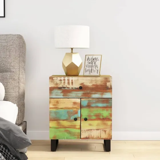 vidaXL Sengebord 50x33x60 cm massivt genbrugstræ og konstrueret træ