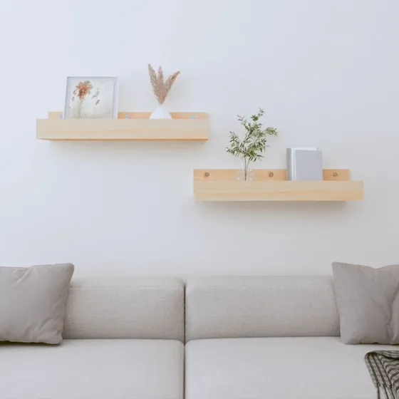 vidaXL Væghylder 2 stk. 50x12x9 cm massivt fyrretræ