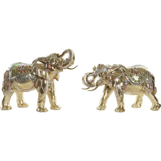 DKD Home Decor Elefant Gylden Harpiks Multifarvet (2 stk)
