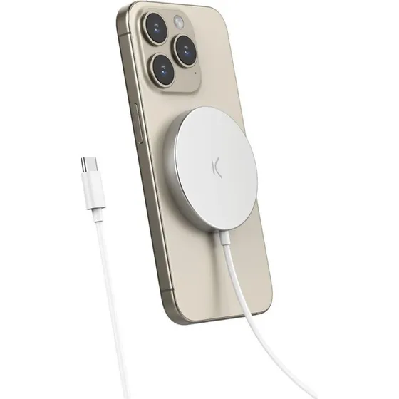 KSIX MagniBoost trådløs oplader, hvid, USB-C, 1 m