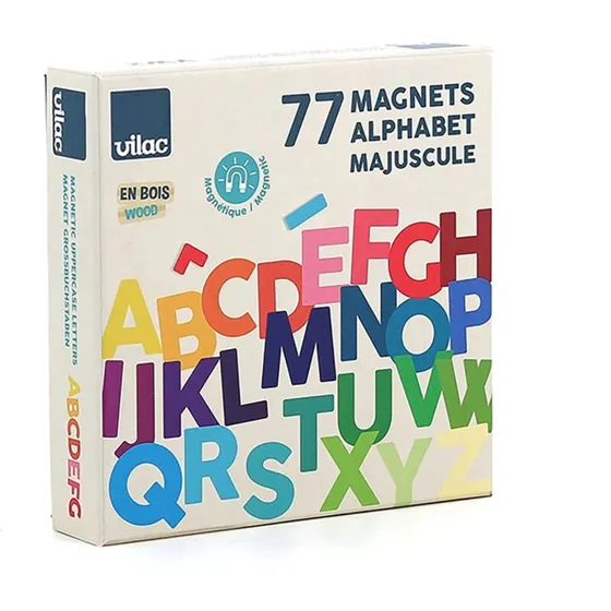 Vilac Magnetbogstaver i træ, majuskler – 77 dele