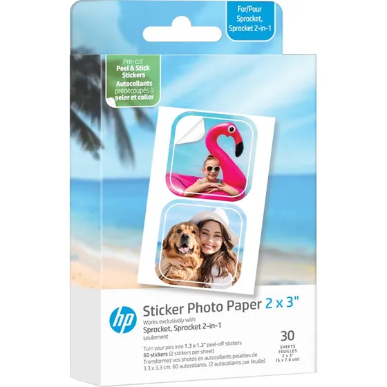 HP Sprocket Sticker Fotopapir 2x3", 30 Ark, Zink Teknologi