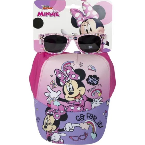 Disney Minnie Pigg: Solbriller & Baseballkasket Sæt, Fuld UV-Beskyttelse, 27x22 cm