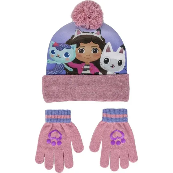 YM-EYEWEAR 2-delt Hue og Vante Sæt Gabby's Dollhouse - Lyserød/Lilla, 2-6 År