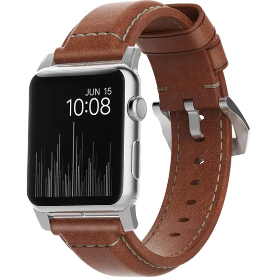 Nomad Traditional Band Silver/Brown for Apple Watch 42-49mm