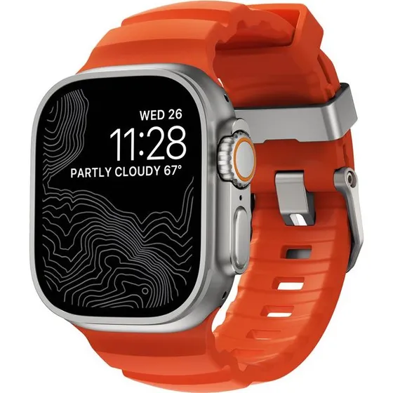 Nomad Rocky Point Silikonerem 49/45/44/42mm - Orange/Sølv