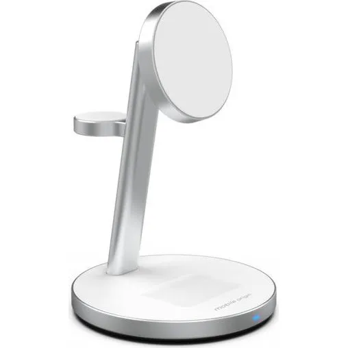 Mobile Origin Qi2 PowerStand 3in1 med GaN-adapater 35W, hvid/sølv