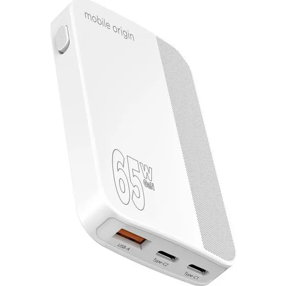 Mobile Origin 65W GaN III Slim Charger, Dual USB-C, Single USB-A, Hvid