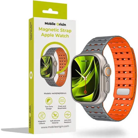 Mobile Origin Magnetisk Urrem, grå/orange – Apple Watch 44/45/46/49mm