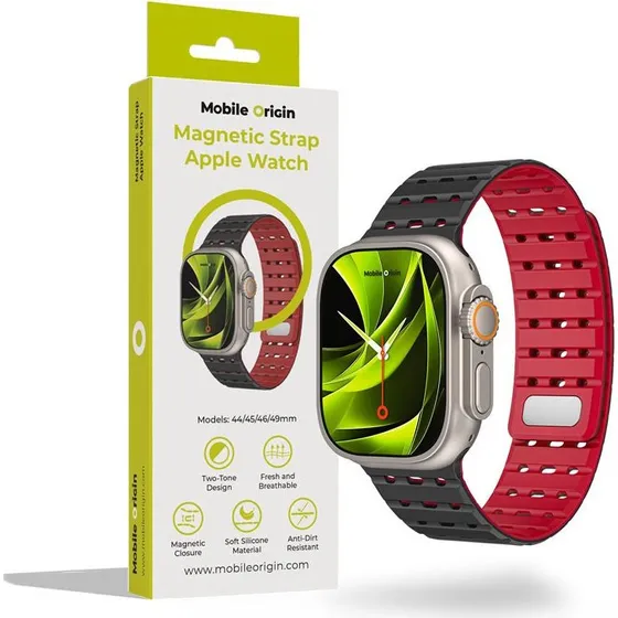 Mobile Origin Magnetisk Urrem, Sort/Rød til Apple Watch 44/45/46/49mm