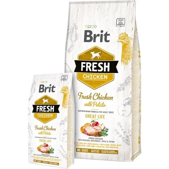 Brit Fresh Hundefoder 12 kg Kylling med Kartoffel, Æble og Boghvede (Adult)