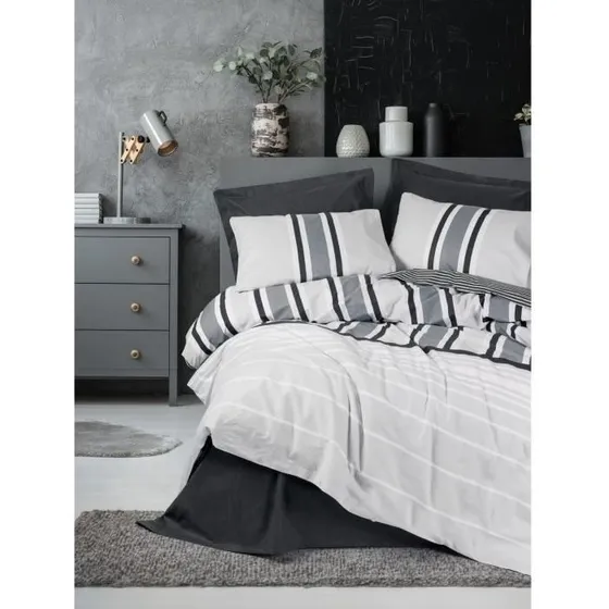 King Reinforced: Dynebetræk 220x240 cm + 2 Pudebetræk, Antracit, 100% Bomuld