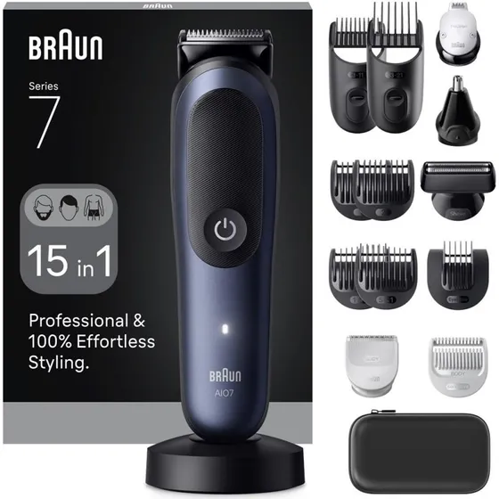 Braun Series 7 AllinOne AIO7580 15i1, trådløs skægtrimmer sort blå
