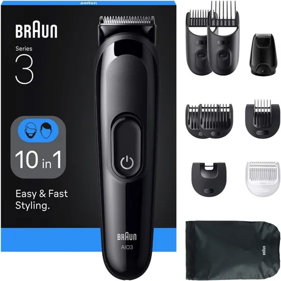 Braun Series 3 AIO3560 Skæg- og hårtrimmer, sort, 10-i-1, 14 længder