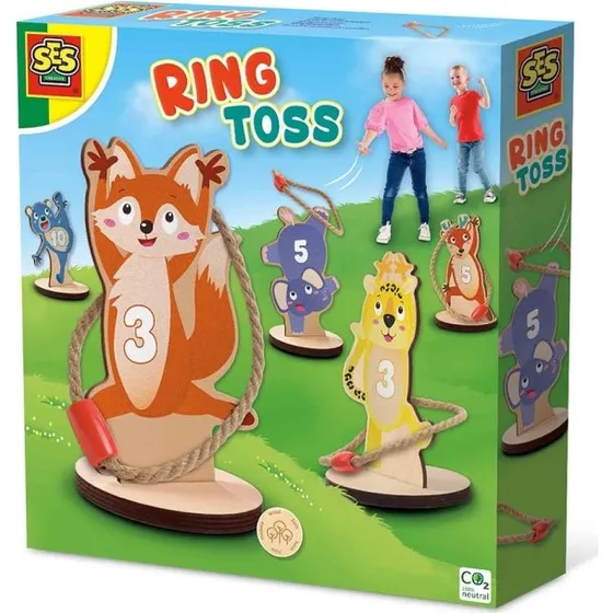 SES Creative Ringkast Spil - 5 muntre trædyr, 4 ringreb, 4+ år