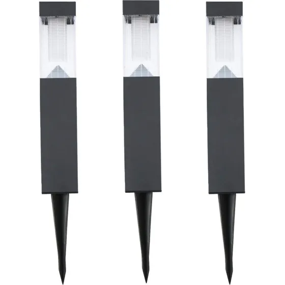 Grundig 3x Solcellelampe, Sort, Rustfrit Stål