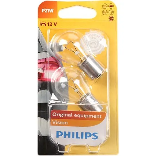 Philips P21W Pære 12V, Blinklys, BA15s, 21W, Orange