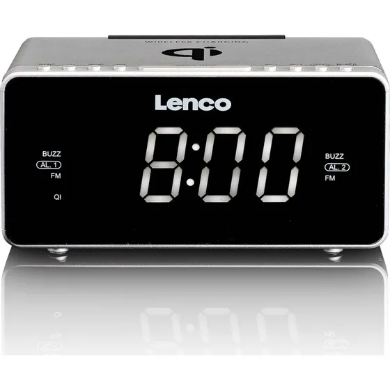 Lenco CR-550SI Sølv - Stereo FM Clock Radio med Qi-opladning og USB